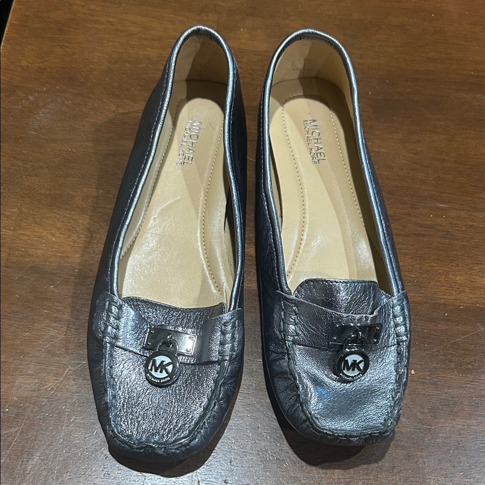 Michael Kors Shiny Silver Leather Loafers